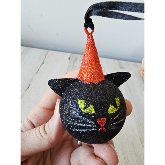 Pier 1 glitter cat hat ornament Halloween decor kitten black sparkle - Picture 5 of 8